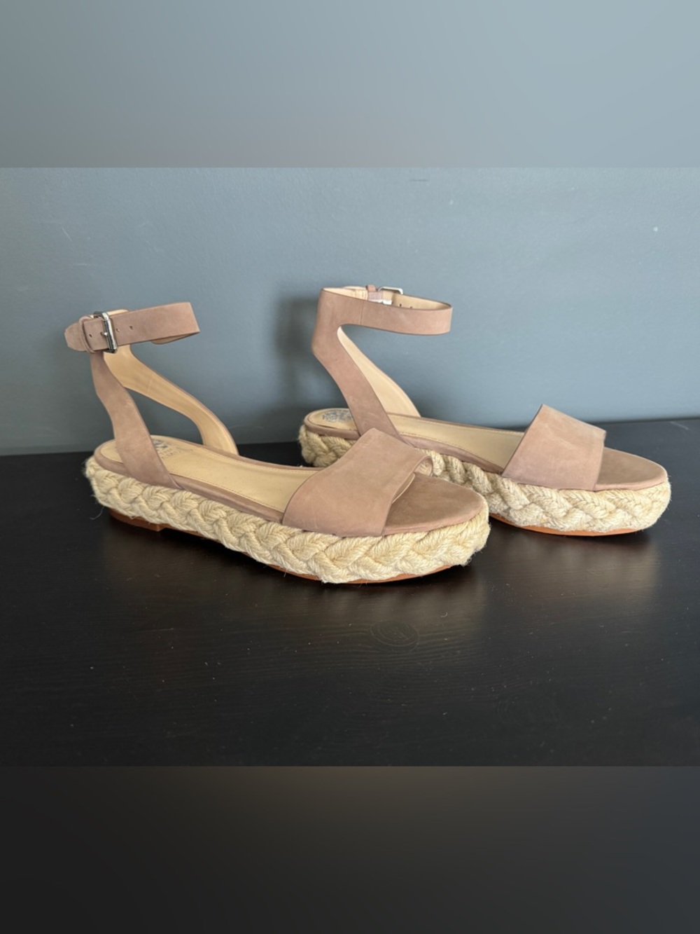 Vince Camuto Taupe Mink Leather Ankle Strap Kathalia Espadrille Sandals Size 9.5